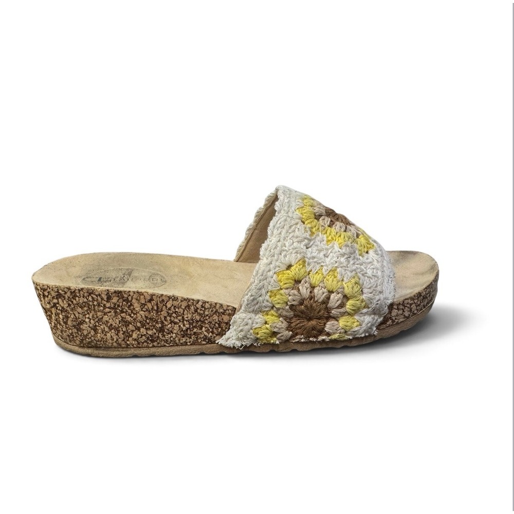 CL Laundry Sunflower Crochet Wedge Slide Sandals Cork Heel Boho Yellow Size 41